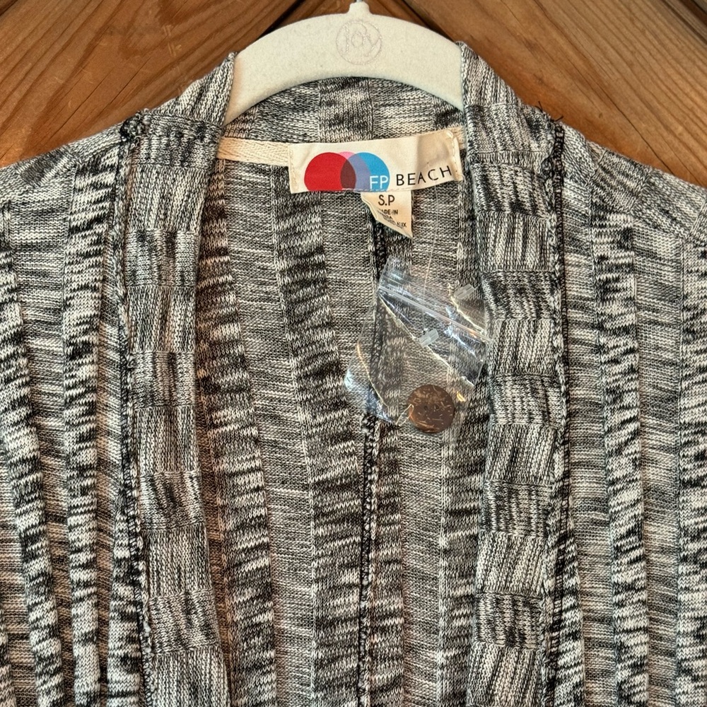 NWOT Free People Beach nights cardigan long summer S small white black knit maxi - Picture 4 of 8